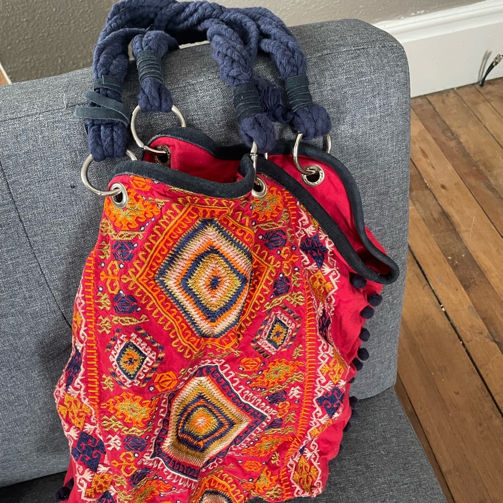 Bohemian Red Embroidered Tote Bag